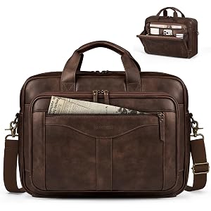 RAINSMORE Messenger Bag for Men, 16 inch Vintage PU Laptop Briefcase | Large Computer Satchel Bag, Office Crossbody Shoulder