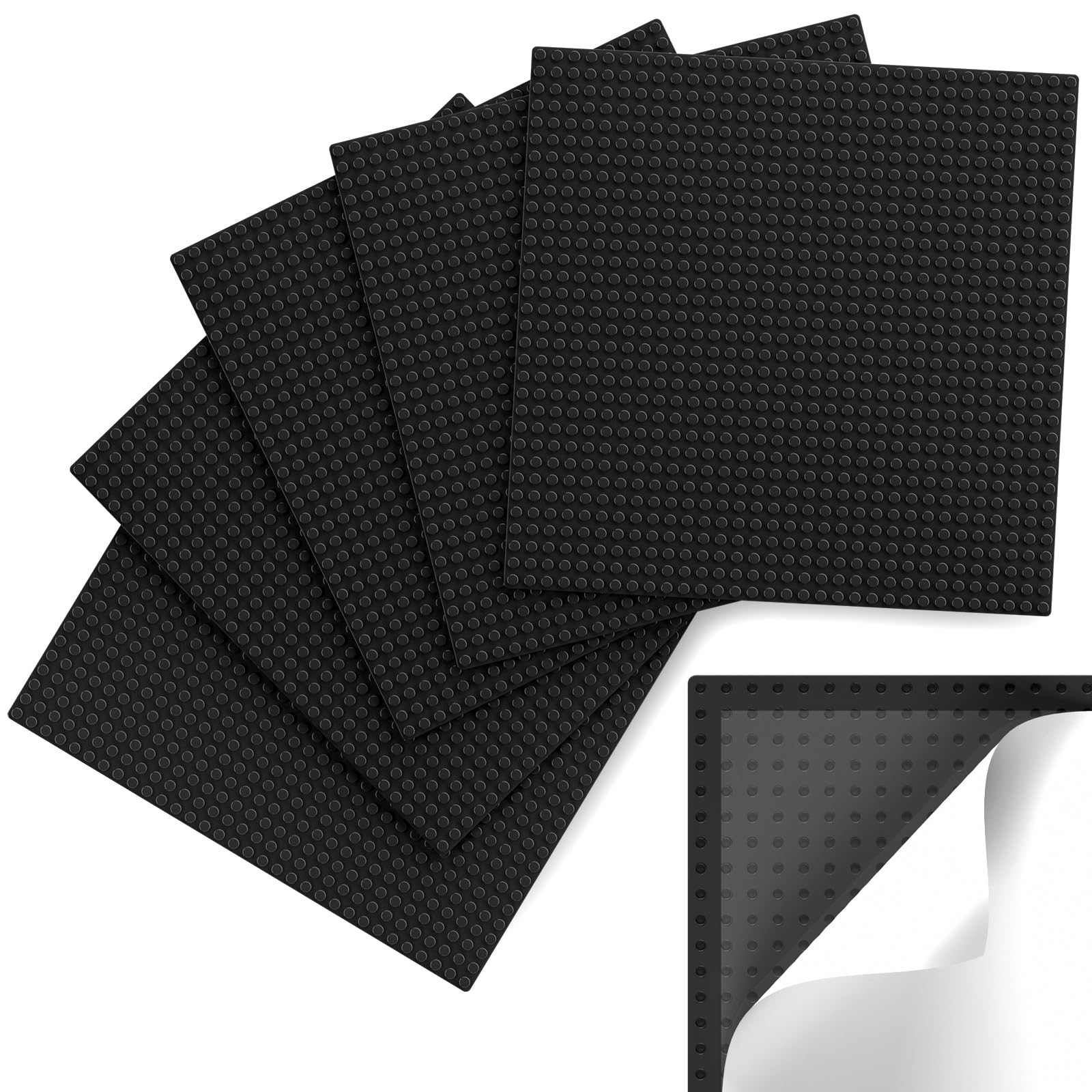 Photo 1 of Pokiiulk Classic Baseplates, Peel and Stick Base Plates for Building Bricks, Compatible with Major Brands, Self-Adhersive Base for Bricks 10" x 10", 6 Pack Black…