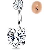 BodyBonita G23 Titanium Belly Button Rings - 14G Internally Threaded 14mm Belly Ring Round Square Star Teardrop CZ Navel Rings for Women