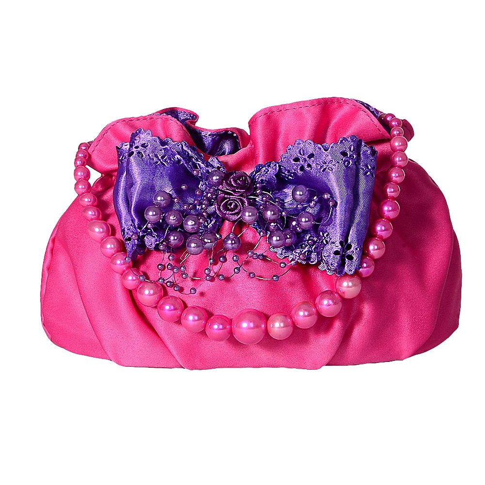 Lito Angels Girls Handbag Handle Bag Purse Wedding Flower Girl Occasion Satin Pearls Hot Pink