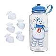 Official Ghostbusters Stay Puft Water Bottle - 32-Ounce Clear Container with Blue Lid and Ice Cube Molds - Features Giant Marshmallow Man and Film Logo - Licensed Franchise Merchandise