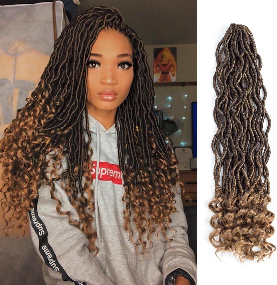 Lihui 6Pcs/Lot Goddess Locs Crochet Hair Wavy Faux Locs with Curly Ends Faux Locs Crochet Hair Synthetic Braiding Hair (14inch, 1B/27)