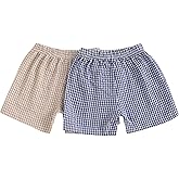 Doisbetthsay 2 Pack Toddler Shorts Boys Girls Elastic Waist Solid Color Gingham Stripe Shorts Bottoms Summer