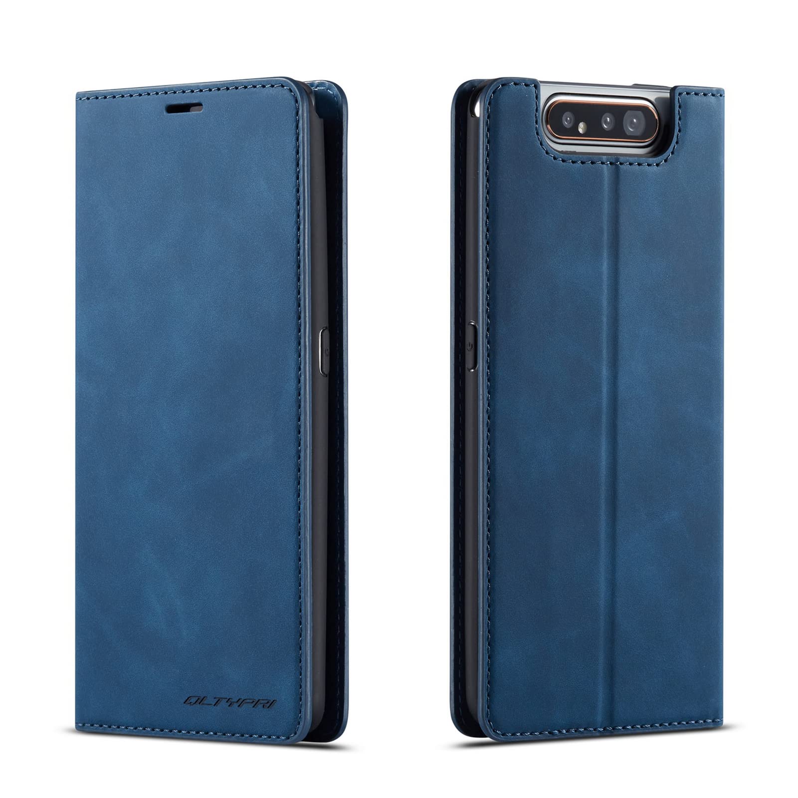 QLTYPRI Case for Samsung Galaxy A80 A90, Premium PU Leather Cover TPU Bumper with Card Holder Kickstand Hidden Magnetic Adsorption Flip Wallet Case Cover for Samsung Galaxy A80 A90 - Blue