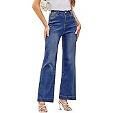 Koinshha Womens Flare Jeans High Waisted Wide Leg Baggy Stretch Boyfriend Denim Pants Trendy