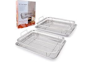 DONGULI 2 Set Air Fryer Basket for Oven, 12.8x9.6 Inch Upgrade Stainless Steel Crisper Basket Tray, Non-Stick Air Fryer Accessories Pan for Oven, Air Fryer Baking Tray and Pan