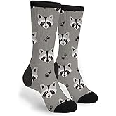 FWSXIVN Funny Raccoon Unisex Adult Fun Cool 3D Print Colorful Athletic Sport Novelty Crew Tube Socks, Black and White, One Size