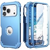 IDweel for iPhone 17 Pro Max Case with Screen Protector for Women, 3 in 1 Shockproof Slim Fit Hybrid Heavy Duty Hard PC Cover Soft Silicone Bumper Full Body Anti-Fingerprint Case, Peace Blue