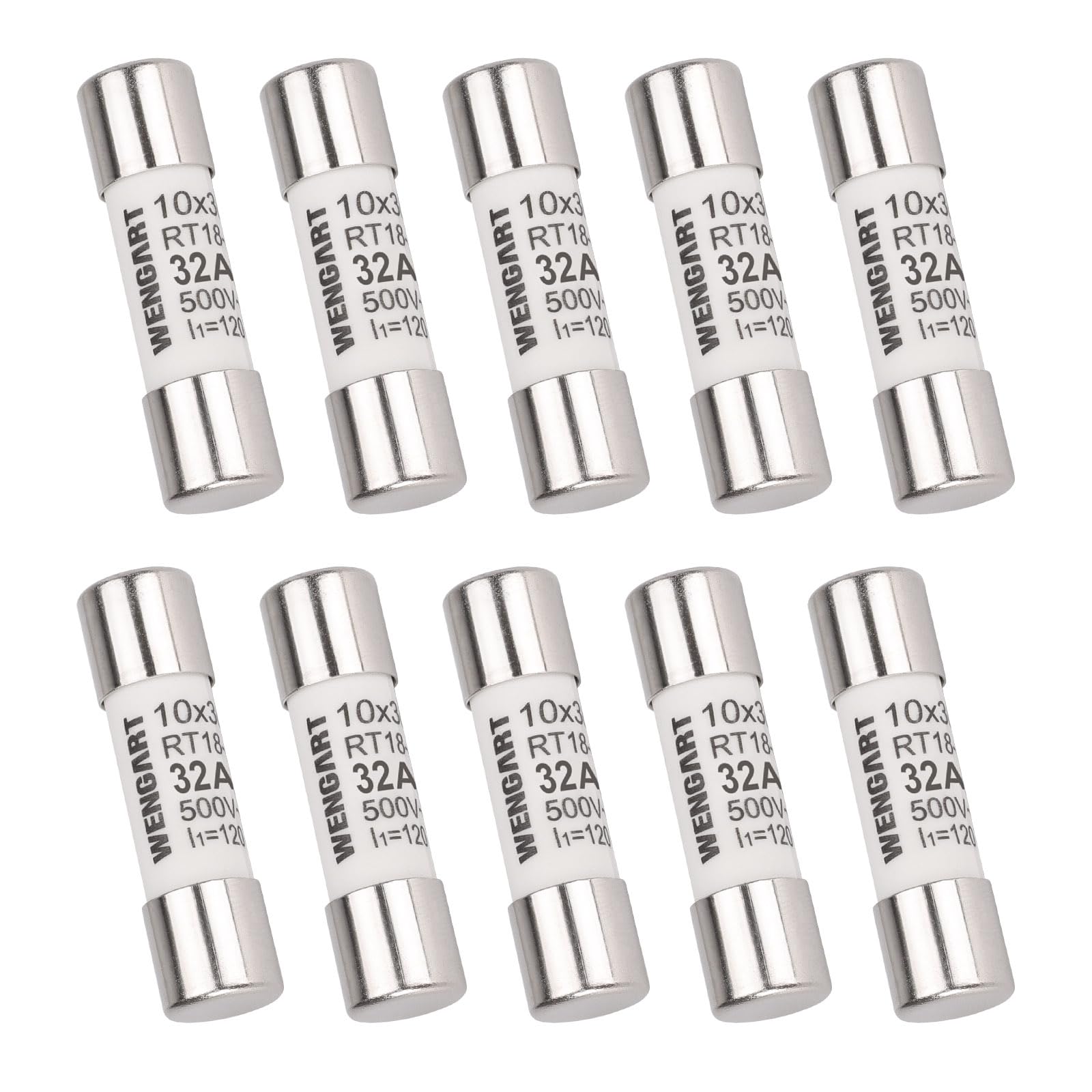 Wengart AC Cylindrical Fuse Link RT18-32 (RO15), AC500V 32A, 120kA, 10x38mm, 10 pieces, Strong Breaking Capacity, Can Reliably Protect The Circuit