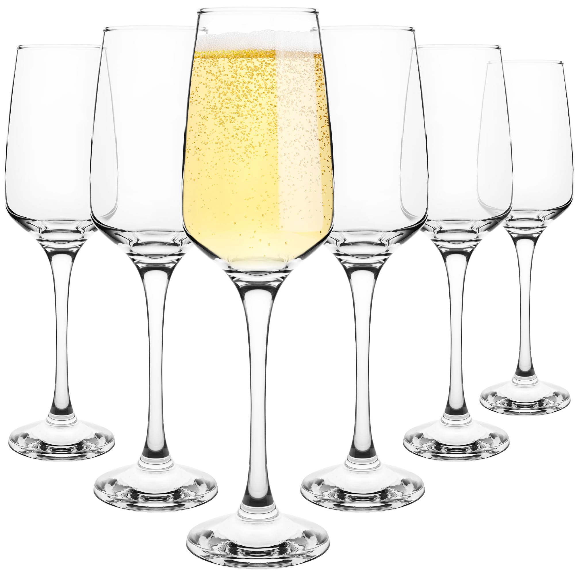 Homiu Florence Champagne Flutes Set | Set of 6 | 230 ML | Decorative Drinking Glassware Wine Prosecco Glasses | Dishwasher Safe | Florence Collection