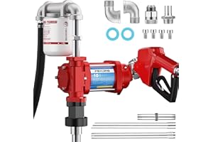 POXURIO Fuel Transfer Pump, 10GPM 12V Transfer Pump with Discharge Hose ＆ Automatic Nozzle, Cast Iron Heavy Duty for Gasoline, Diesel, Kerosene, Biodiesel