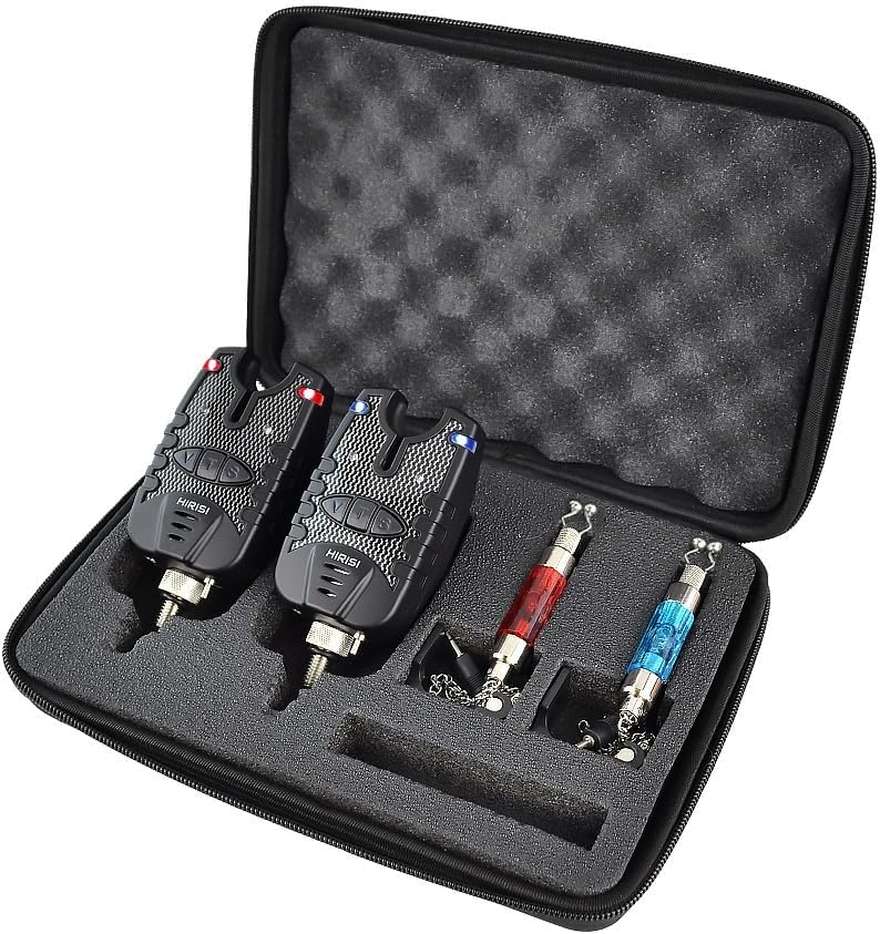 TMC 2 x Carp Fishing Bite Alarm and illuminated Swinger Set, Water Resistant (Red & Blue LED's)
