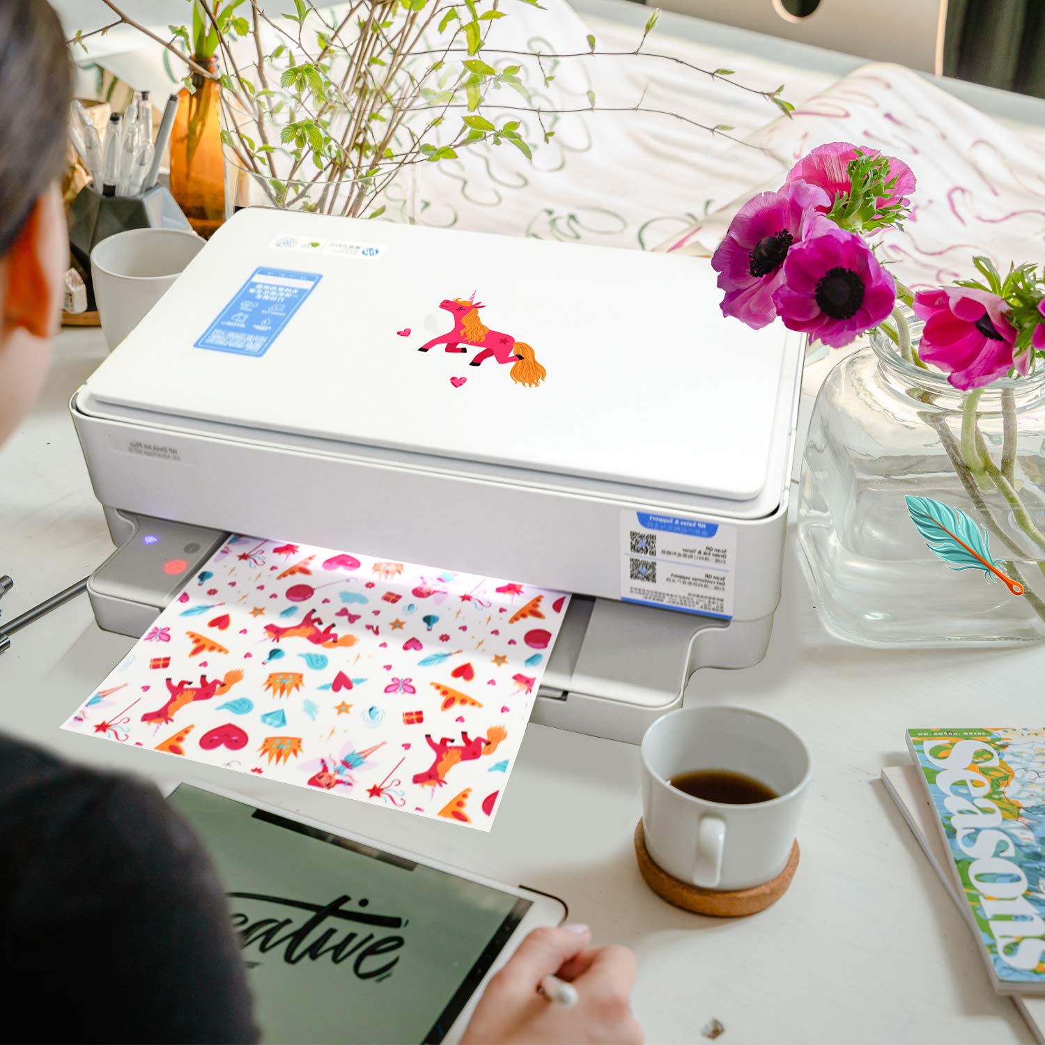 Gwybkq Clear Printable Vinyl Sticker Paper for Inkjet Printer,50 Sheets Transparent Decay Paper Clear Labels, Dries Quickly Vivid Colors,Tear & Scratch Resistant