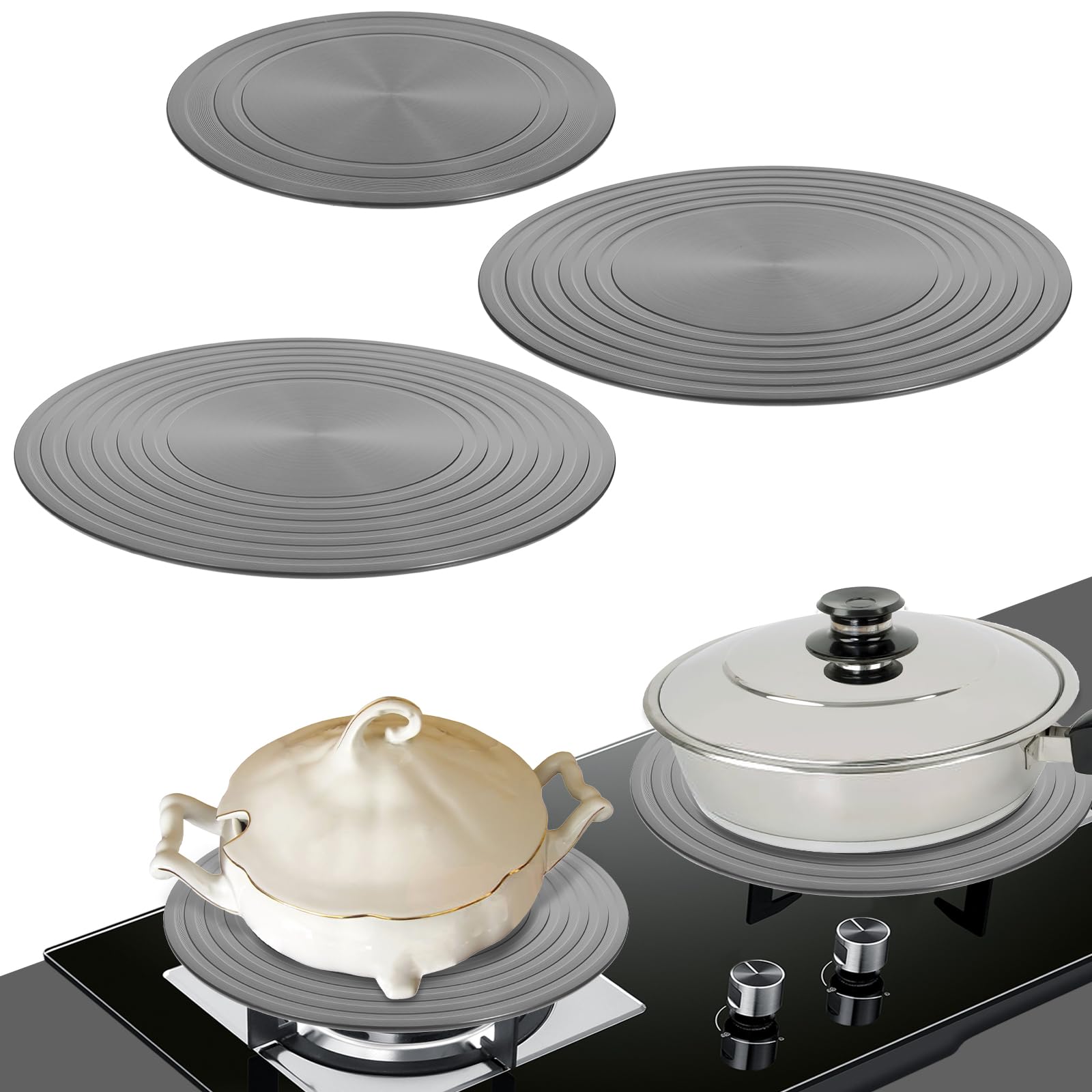 Photo 1 of *Dirty item*  3 Pcs Simmer Plate Heat Diffuser for Gas Stove 7.8/9.5/11'' Round Stove Diffuser Fast Defrosting Tray Simmer Ring Multifunctional Thawing Plate for Gas Stovetop Pot Protection