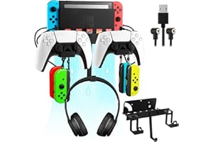 Jhua Wall Mount for Nintendo Switch/Switch OLED Metal Wall Mount Kit Sturdy Wall Shelf Accessories with 2 Controller Holder Headphone Hanger Charging Cable 5 Game Card Holders 4 Joy Con Hanger