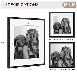 16x16 Picture Frames, Solid Oak Wood Photo Frame 16