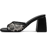 Mattiventon Heeled Sandals for Women Slide Sandals Square Open Toe Mules Chunky Heels Slip On Summer Dress Shoes