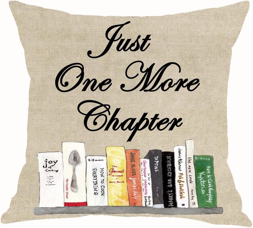 ASTIHN Books Just One More Chapter Cotton Linen Throw Pillow Cover Cushion Case Home Office Decorative Square 18 X 18 inches