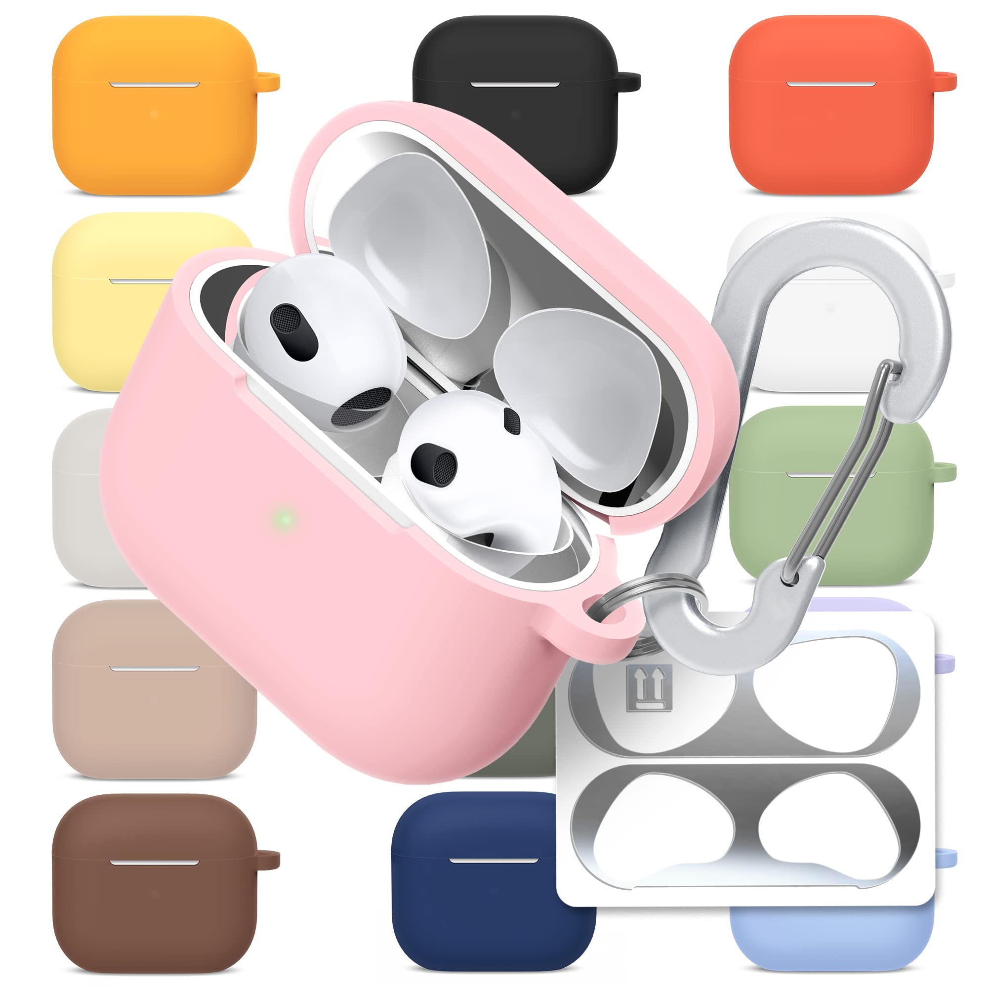 superdivision AirPods 3 & Pro Case Silicon Protective Clear Cover with Anti-Lost Carabiner Keychain Kit Set Dust Guard Dust-Proof Film [Front LED Visible] (AirPods 3, Blusher)