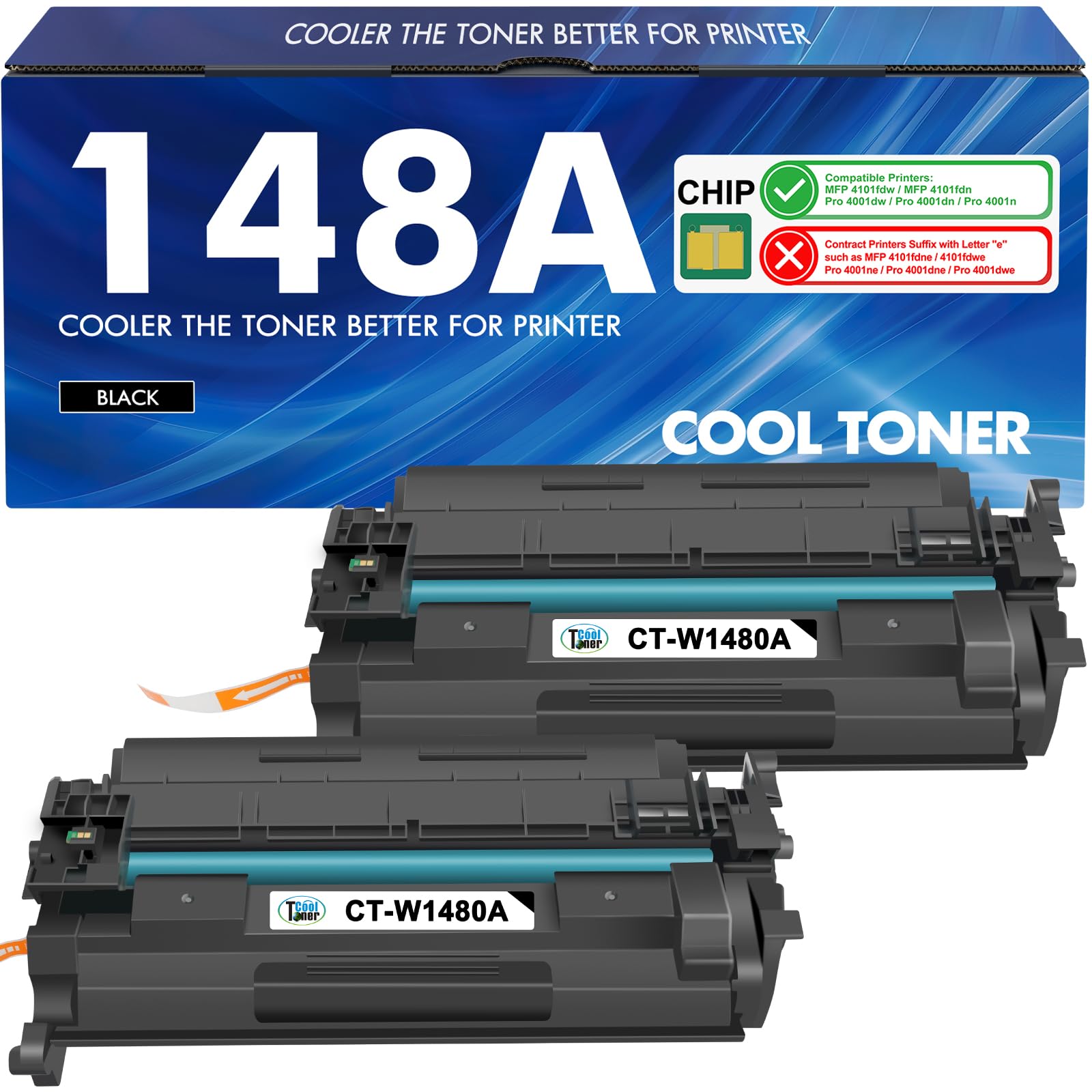 Photo 1 of 148A Toner Cartridge Black 4101fdw 148X Compatible Replacement for HP 148A W1480A W1480X for HP Laserjet Pro MFP 4101fdw 4101fdn Pro 4001dw 4001dn 4001n Printer Ink (2 Pack with Chip)