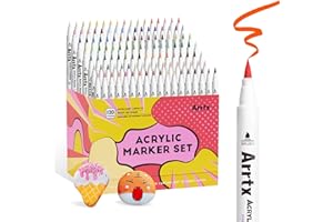 Arrtx 120 Colors Markers Paint Pens, Acrylic Paint Pens for Artists Adults Coloring Drawing Cartoon Anime Comic - Brush Tip for Rock Painting, Wood, Canvas, DIY Crafts Making Art Supplies