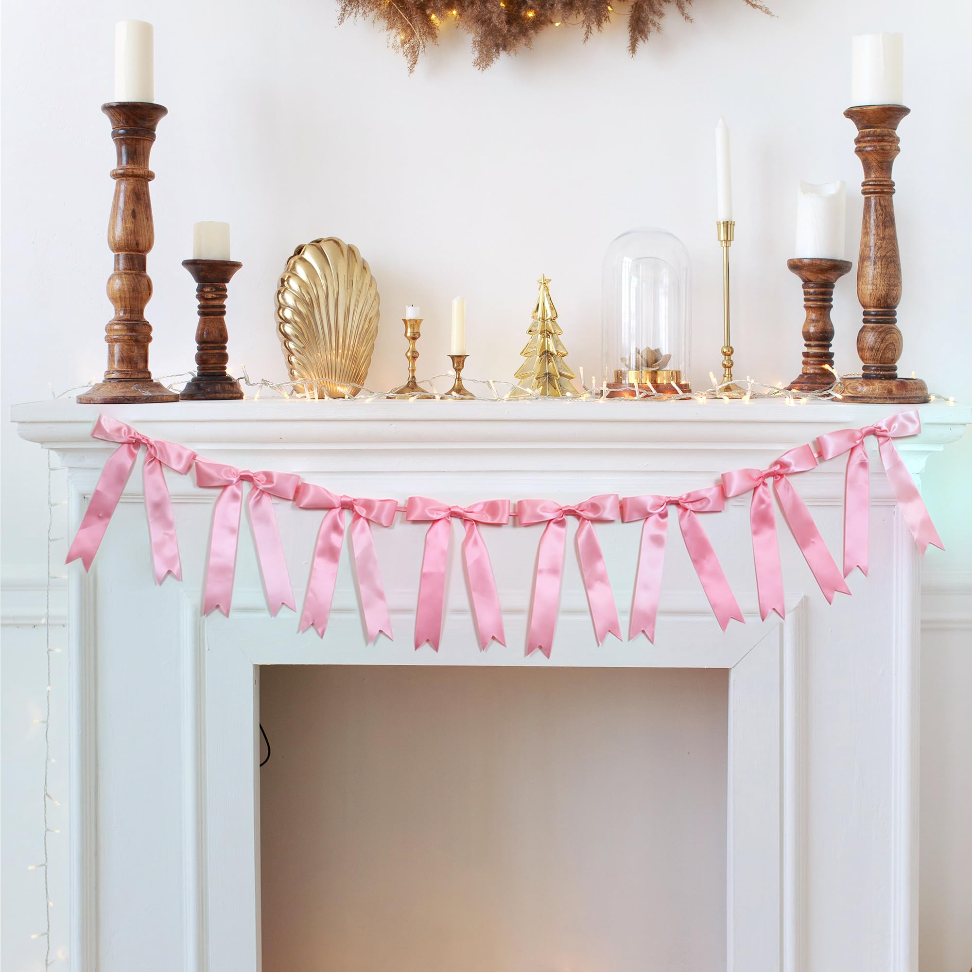 Photo 1 of 2 Strings of 16 Pieces Pink Bow Garland Banner, Pink Bow Ribbon Ornament for Bachelorette Party, Birthday, Wedding, Graduation Party, Baby Shower