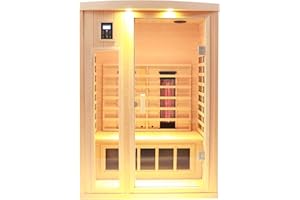 KUNSANA Ceramic Infrared Sauna 2 Person Far Infrared Sauna Hemlock Saunas Room for Home 2 in 1 Indoor Sauna with Low EMF Heaters + Ceramic Heating Cubes-Chromotherapy-Bluetooth Speaker