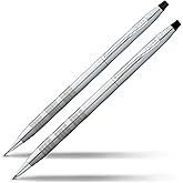 Cross Classic Century Refillable Pen & Pencil Gift Set Presented in a Luxury Gift Box - Medium Point, Black Ink, Satin Chrome