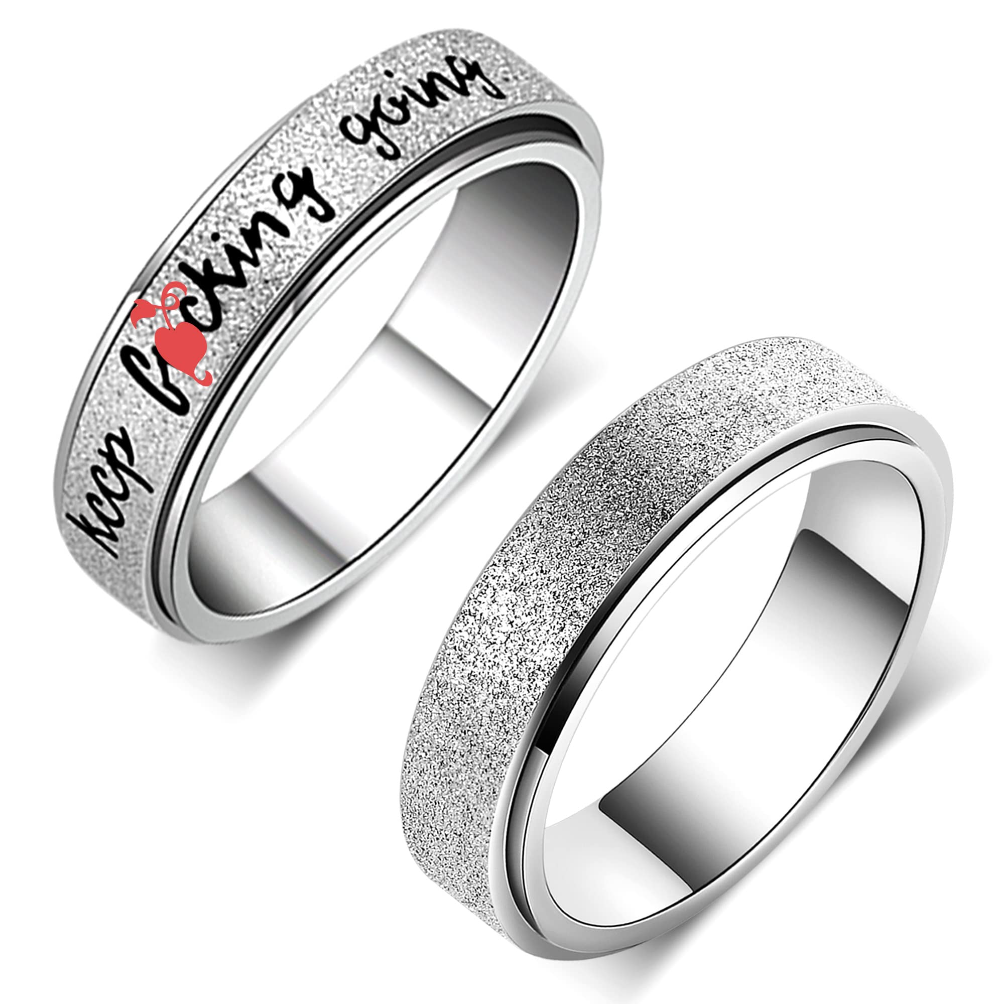 AmorArtSky Anxiety Ring for Women & Men Spinner Ring Fidget Ring Titanium Stainless Steel Silver 2PCS Pack Size 6-10