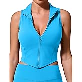 FEOYA Curve Hem Golf Tank Top for Women Sleeveless Full Zip Up Yoga Workout Vest Slim Fit Nylon Tennis Shirt 2025