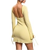 Floerns Women's Summer Mini Dress Bowknot Long Sleeve Backless Bodycon Club Spring Outfit