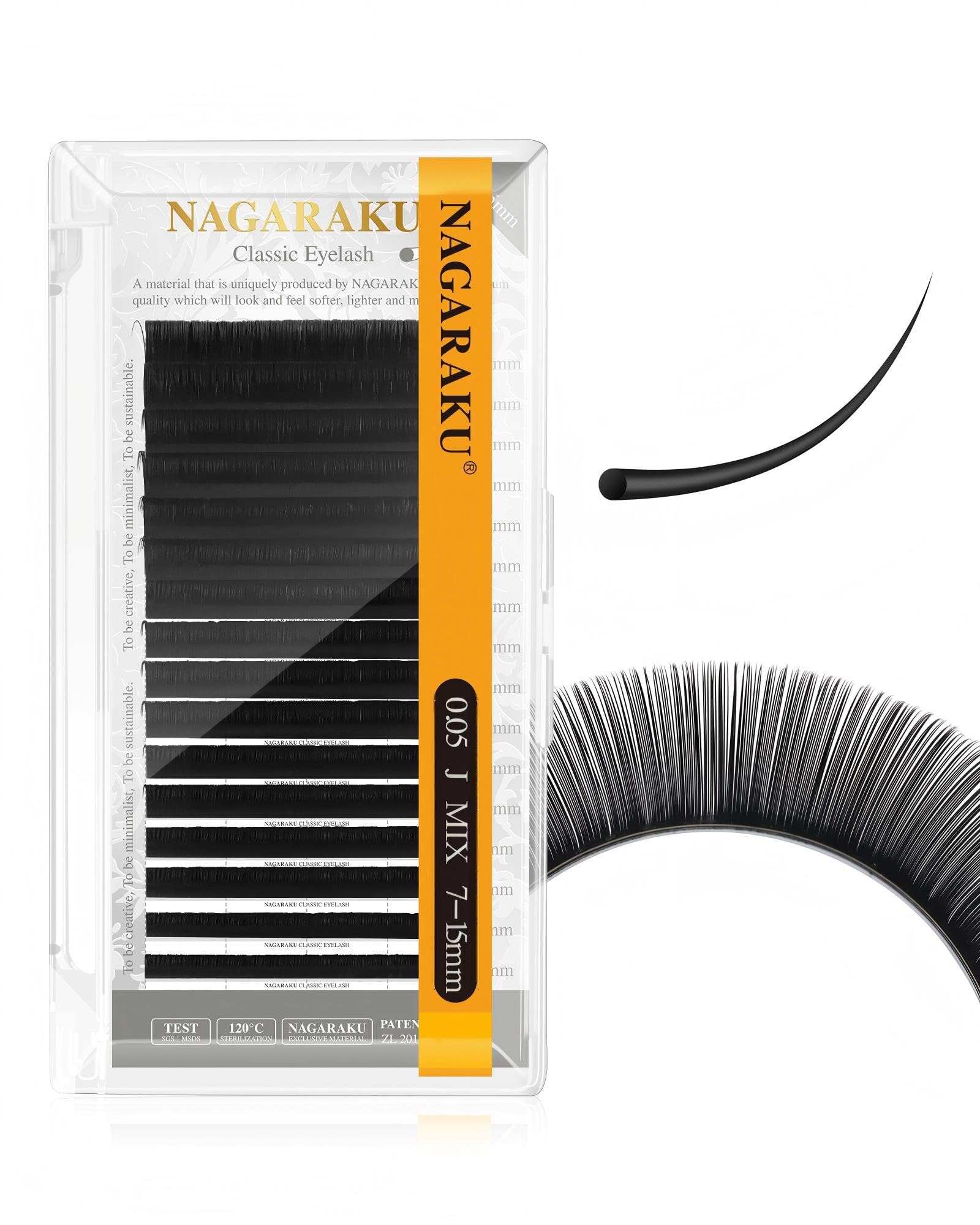 NAGARAKU Eyelash Extensions Individual Mega Volume Lashes Manual Fan 0.05mm J Curl 7-15mm Mix Tray Classic Matte Black Natural False Lash 16 Rows