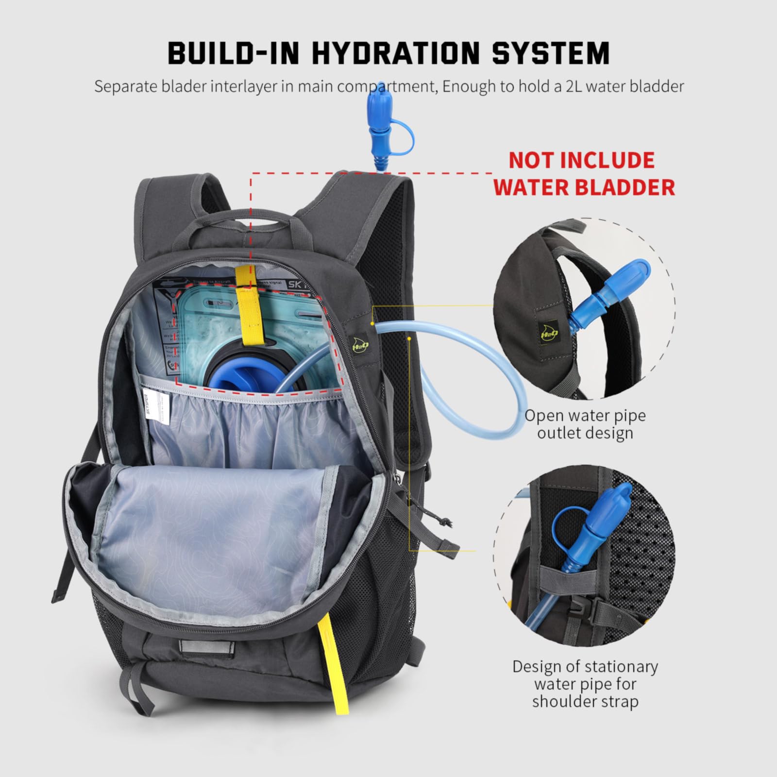 SKYSPER Leicht Wanderrucksack Klein Rucksack mit Rückenbelüftung Trekkingrucksack aus atmungsaktivem 3D Air Mesh Polyester Camping Outdoor Wandern Rucksack 8