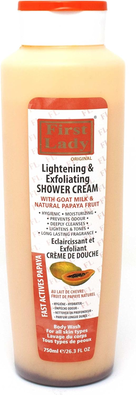 First Lady Papaya Skin Lightening & Exfoliating Shower Cream 750ml - with Goat’s Milk, 750 ml (Pack of 1)