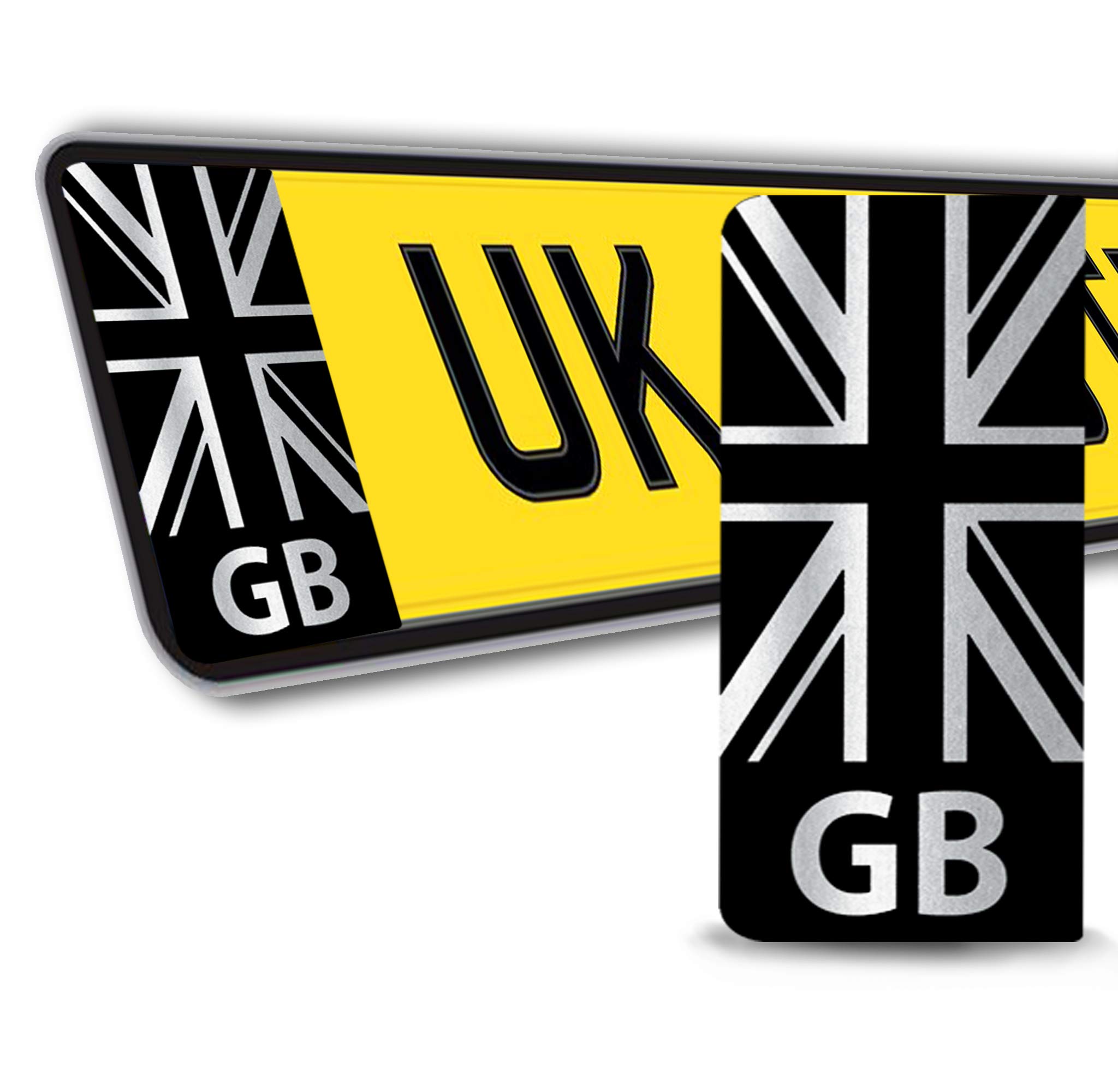 SkinoEu® 2 x Vinyl GB Badge Car Number Plate Silver Self-Adhesive Stickers Union Jack UK Decals QV 43