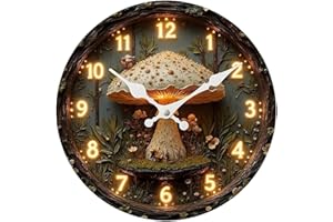 Yetuow Silent Mushroom Wall Clock, Analog Ornamental Wooden Artistic Decoration Suitable for Living Room Or Bedroom, 20CM