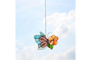 DHCGPP Tiffany Sea Blue Butterfly Style Stained Glass Hangers, Window Panels, Home Wall and Window Hanging Sun Catcher, Handcrafted Tiffany Enthusiast Gifts for Decoration.