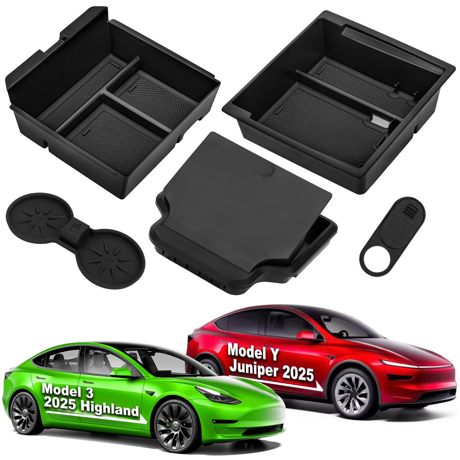 Photo 1 of MateAuto 5 Piece Center Console Organizer Tray Compatible for Tesla Model 3 Highland Accessories 2024, 2025 /for Tesla Model Y Juniper 2025 Center Console Tray, Armrest Hidden Storage Box