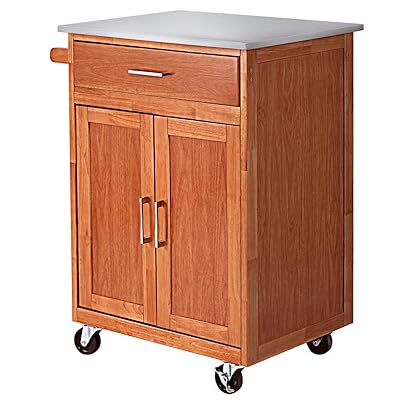Giantex Wood Kitchen Trolley Cart with Stainless Steel Top & Drawer