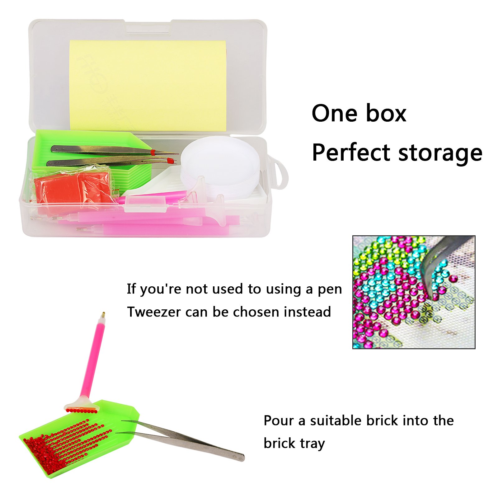 Diamond Painting Kit SEELOK 111 Pcs DIY Cross Stitch Tools Set Embroidery Sewing Accessories with Quick Point Pen,Glue,Plastic Tray,Tweezers,Bags and Storage Box for Adult or Kids
