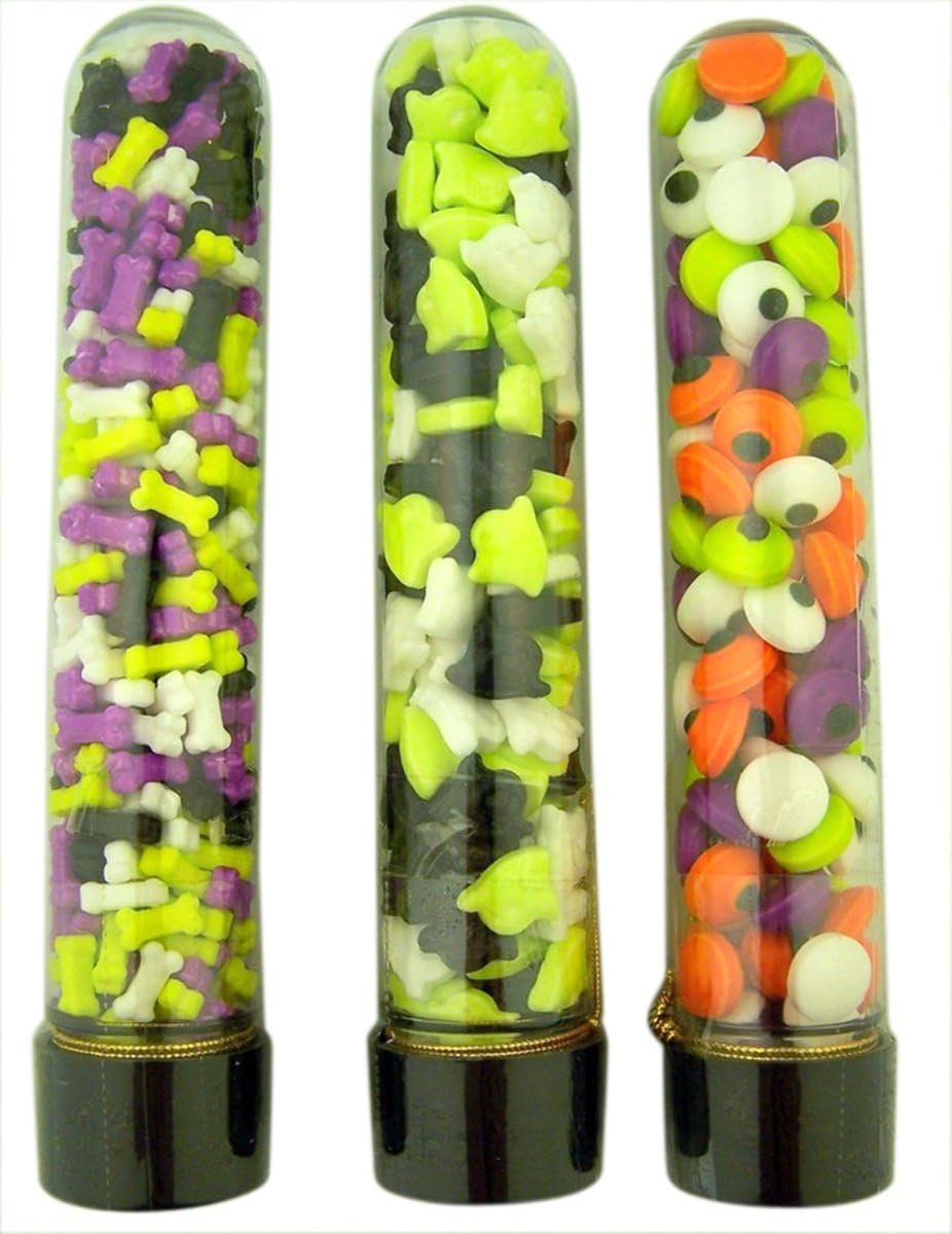 Plastic Science Lab Test Tube Containers with Assorted Halloween Candy Pieces, Case of 12