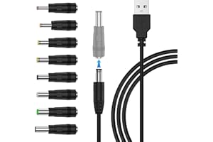 USB to DC Power Cable 5V, Universal DC Plug Jack Cable 5.5 x 2.1mm with 8 Connectors for Moon Lamp, Router, LED Light, Mini F