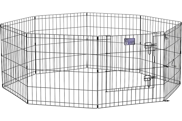 MidWest Foldable Metal Dog Exercise Pen / Pet Playpen, Black w/ door, 24 inch W x 24 inch H, 1-Year Manufacturer's Warranty