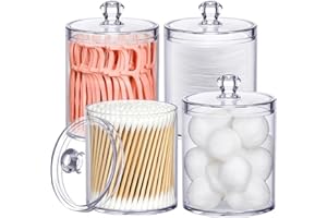 IVEETTY 4 Pack Qtip Holder for Bathroom Organizers and Storage, Apothecary Jars with Lids for Home Decor Accessories, Q tip Dispenser Vanity Makeup Canister for Cotton Swab, Ball, Floss,Hair Clips