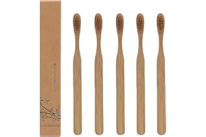 Bamboo Toothbrushes 5 Pack, Soft Bristles for Adults, Natural Wooden Toothbrush, BiodegradableHandle for Plastic-Free Oral Ca