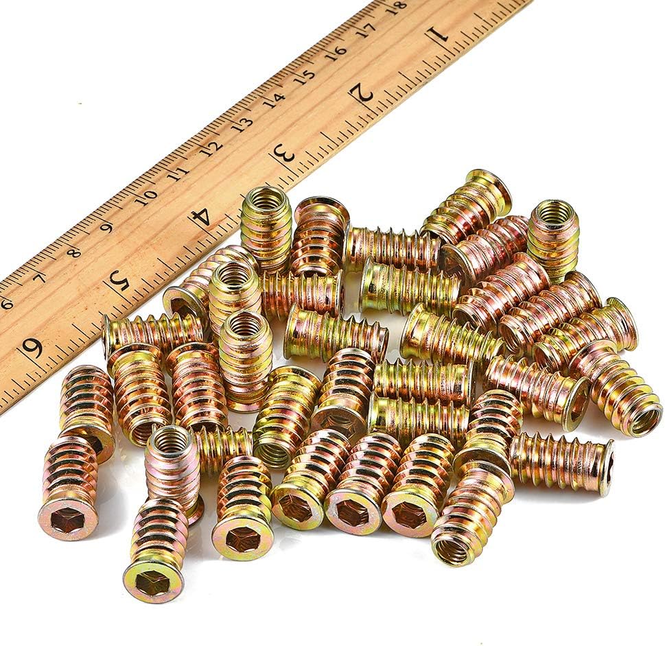 M6x20mm PGMJ 80 Pieces M6 Wood Inserts Bolt Furniture Screw in Nut Threaded Fastener Connector