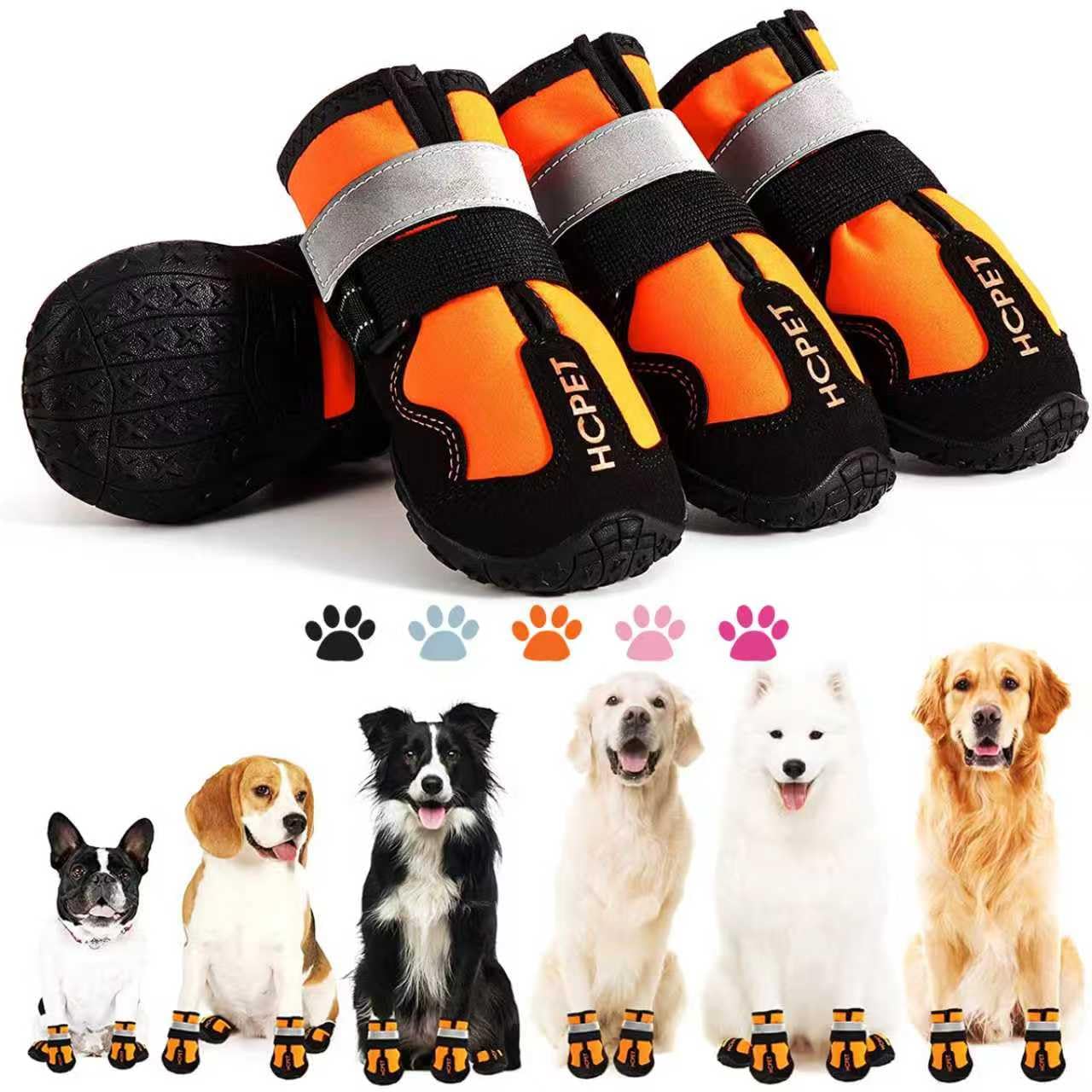 Hcpet Dog Boots, Waterproof Dog Shoes, Dog Booties with Reflective Rugged Anti-Slip Sole and Skid-Proof, Outdoor Dog Rain Boots for Small to Large Dogs, Four Ways Stretch Paw Protectors 4Ps