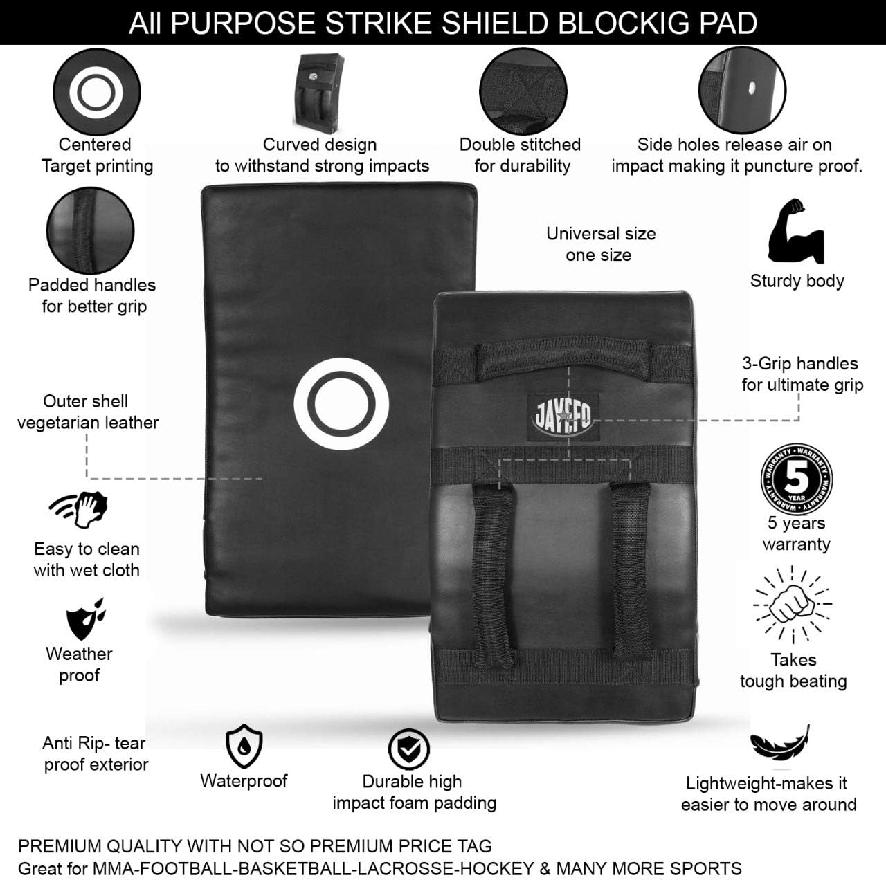 Jayefo Sports Shield Blocking Pad 24”X15” {Training Sports} Football-Lacrosse-Hockey-Martial Arts(MMA) Kick Shield Kickboxing : Sports & Outdoors