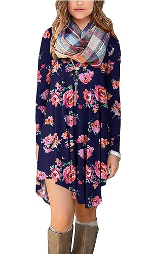 DEARCASE Women's T-Shirt Dress Pink Floral Navy Blue XX-Large V