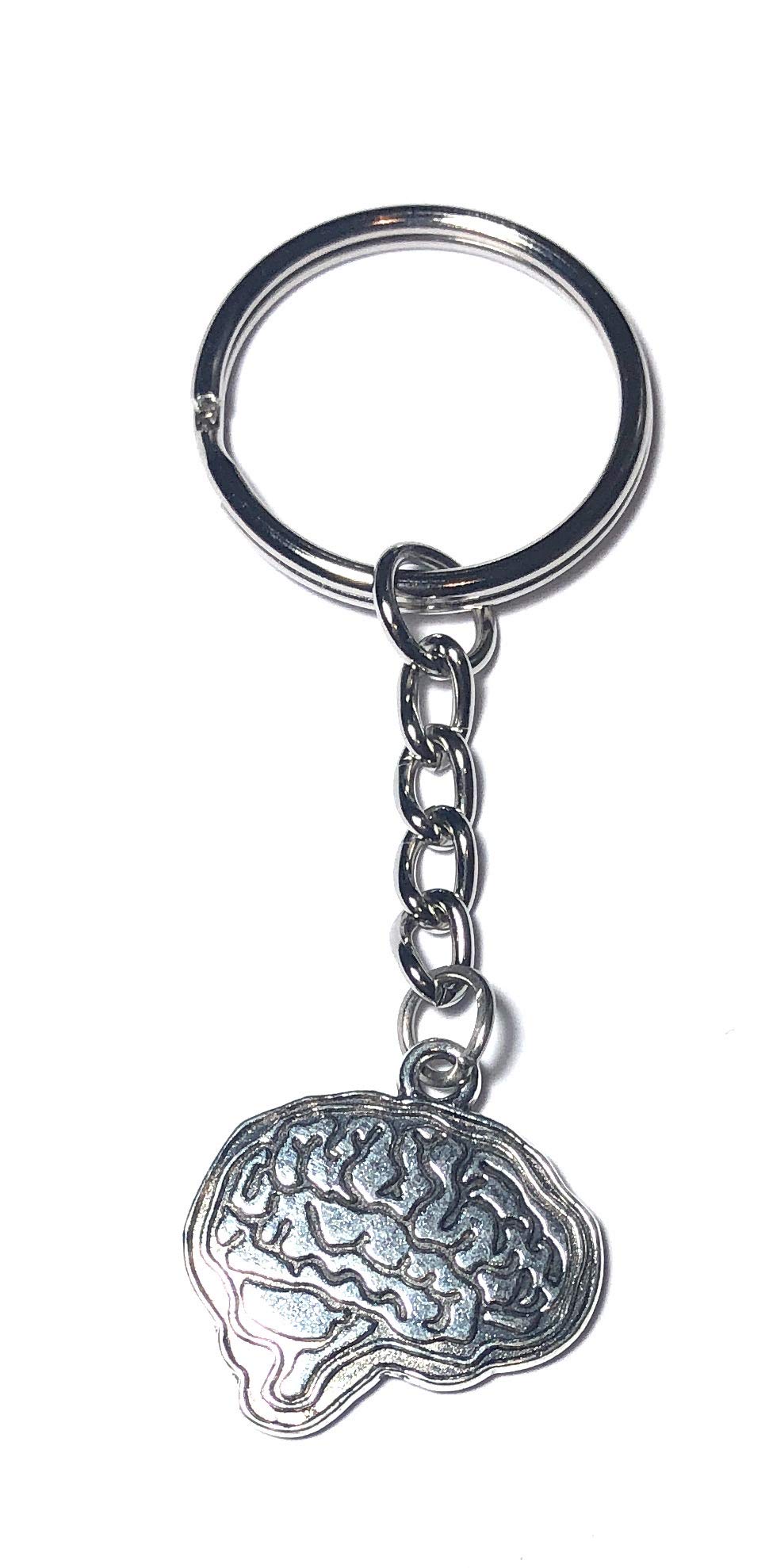 FizzyButton Gifts Brain Charm Keyring Key Ring with Silver Tone Keychain